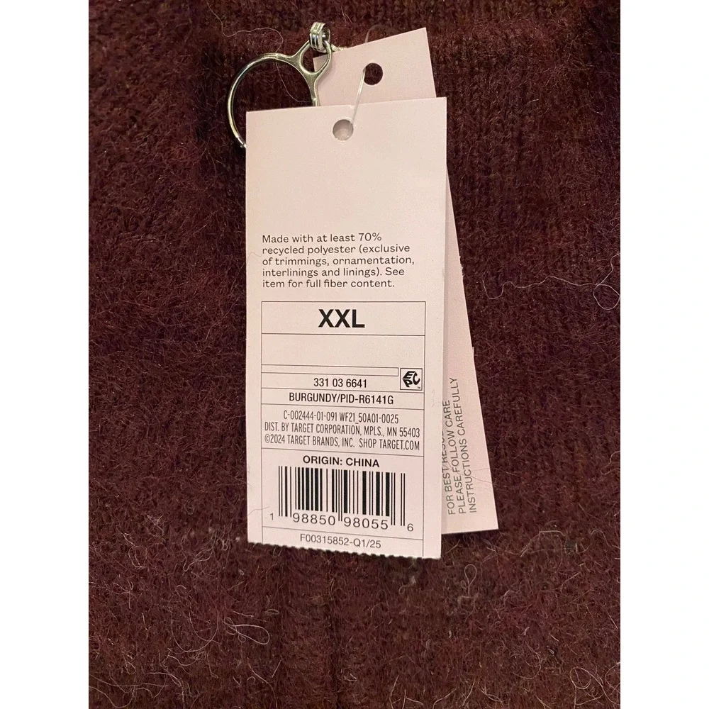 Wild Fable Burgundy Floral Fair Isle Zip Up Mock Neck Sweater XXL NWT